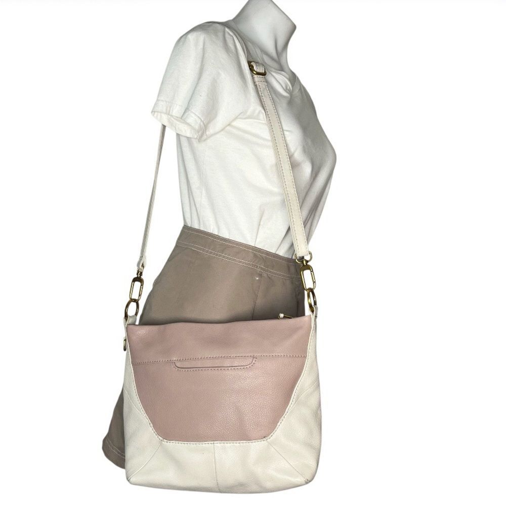 HOBO Leather Bag Medium Pebbled Clay Taupe Pink Colorblock Adjustable Strap